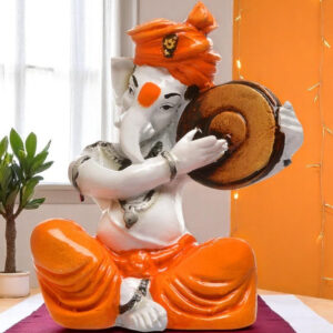 Mini Dholak Ganesha Idol for Car Dashboard Resin Ganpati Murti for Travel Blessings & Gifting - Karigaari India Aesthetic Home Decor