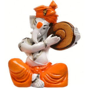 Mini Dholak Ganesha Idol for Car Dashboard Resin Ganpati Murti for Travel Blessings & Gifting - Karigaari India Aesthetic Home Decor