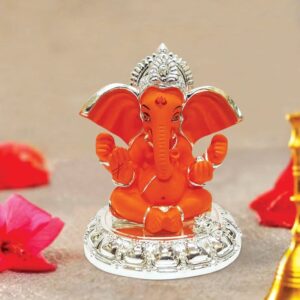 Ceramic Silver Plated Ganesha with Big Ears for Car - Karigaari India Aesthetic Home Decor