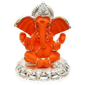 Ceramic Silver Plated Ganesha with Big Ears for Car - Karigaari India Aesthetic Home Decor