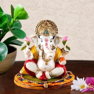 Unique Design Lord Ganesh Sitting Wearing Golden Crown Best Item for Home Decor - Karigaari India Aesthetic Home Decor