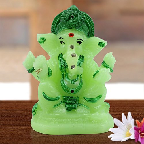 Unique One Of A Kind Design Lord Ganesha Sitting Figurine Crystal Green Color With Dark Green Ornaments Best For Home Decoration Stylish Accent 1 Unique Design Lord Ganesha Sitting Idol Crystal Green Color With Dark Green Ornaments Best for Home Decor - Karigaari India Aesthetic Home Decor