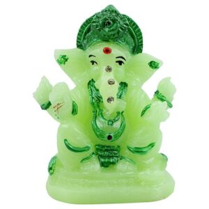 Unique Design Lord Ganesha Sitting Idol Crystal Green Color With Dark Green Ornaments Best for Home Decor - Karigaari India Aesthetic Home Decor