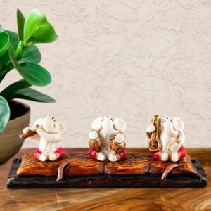 Unique Design Three Little Lord Ganesha Playing Instruments Idol White Best Item for Home Decor - Karigaari India Aesthetic Home Decor