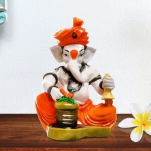 Unique Little Lord Ganesha Praying Lord Shiva Idol Orange Best for Home Decor - Karigaari India Aesthetic Home Decor