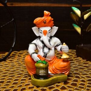Unique Little Lord Ganesha Praying Lord Shiva Idol Orange Best for Home Decor - Karigaari India Aesthetic Home Decor