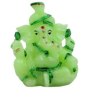 Unique Lord Ganesha Sitting With One Leg Up Idol Green Color And dark Green Ornaments Best for Home Decor - Karigaari India Aesthetic Home Decor