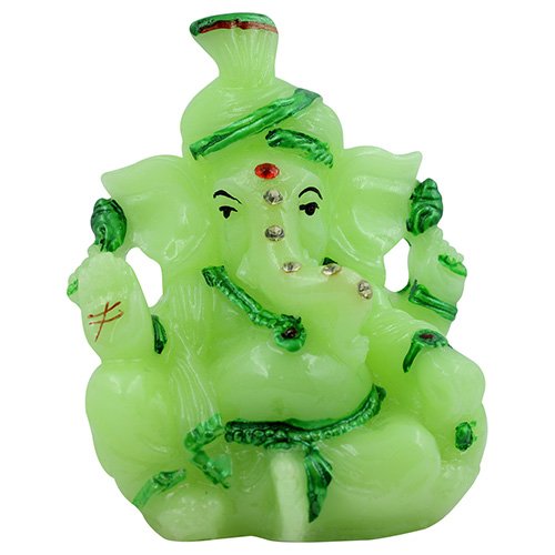 Unique Lord Ganesha Sitting With One Leg Up Idol Green Color And dark Green Ornaments Best for Home Decor - Karigaari India Aesthetic Home Decor