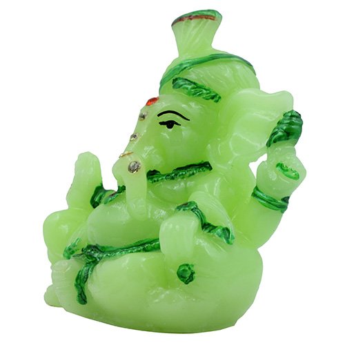 Unique Lord Ganesha Sitting With One Leg Up Idol Green Color And dark Green Ornaments Best for Home Decor - Karigaari India Aesthetic Home Decor