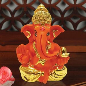 Ceramic Gold Plated Ganesha with Pagdi for car - Karigaari India Aesthetic Home Decor