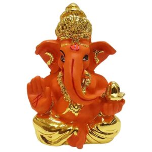 Ceramic Gold Plated Ganesha with Pagdi for car - Karigaari India Aesthetic Home Decor