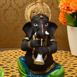 Shehnai Bliss Ganesha Idol in Resin Auspicious Home Decor Showpiece & Spiritual Gift for Ganesh Lovers - Karigaari India Aesthetic Home Decor