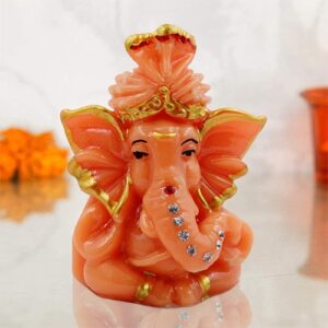 Small Lord Ganesha Sitting Idol Orange And Pink Ornaments Best for Home Decor - Karigaari India Aesthetic Home Decor