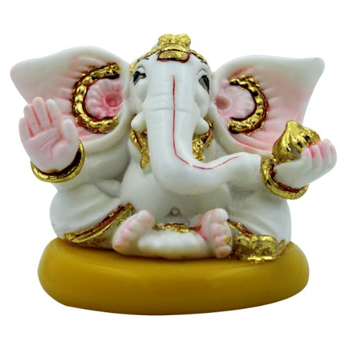 Small Lord Ganesha Idol Holding Golden Modak White Color Best for Home Decor - Karigaari India Aesthetic Home Decor