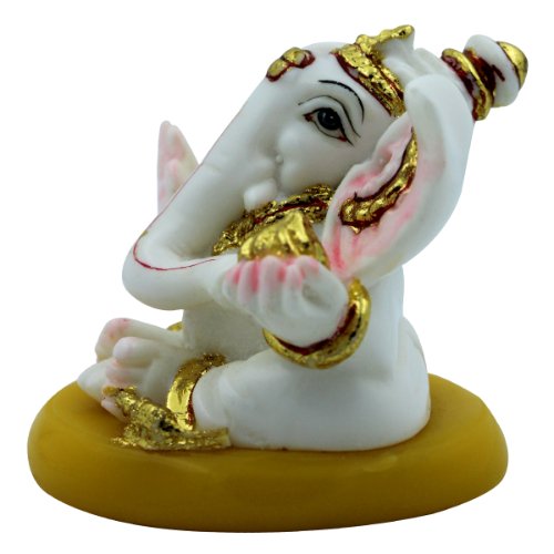 Small Lord Ganesha Idol Holding Golden Modak White Color Best for Home Decor - Karigaari India Aesthetic Home Decor