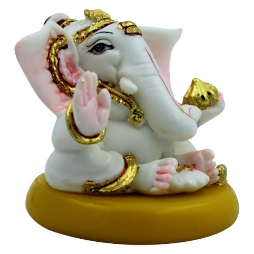 Small Lord Ganesha Idol Holding Golden Modak White Color Best for Home Decor - Karigaari India Aesthetic Home Decor