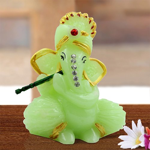 Unique Small One Of A Kind Design Lord Ganesha Playing Flute Figurine Green Colour Best For Home Home Decor Unique Decor Piece 1 Small Unique Design Lord Ganesha Playing Flute Idol Green Colour Best for Home Decor - Karigaari India Aesthetic Home Decor