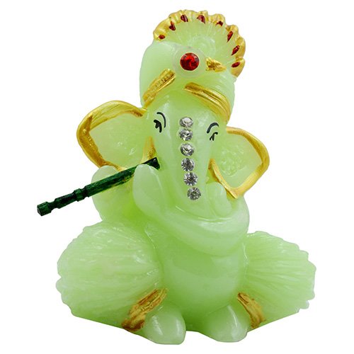 Unique Small One Of A Kind Design Lord Ganesha Playing Flute Figurine Green Colour Best For Home Home Decor Unique Decor Piece 2 Small Unique Design Lord Ganesha Playing Flute Idol Green Colour Best for Home Decor - Karigaari India Aesthetic Home Decor