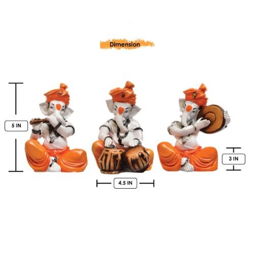Unique Three Little Lord Ganesha Figurine Playing Instruments Best One Of A Kind Design Orange Color For Home Home Decor Unique Decor Piece 4 Three Little Lord Ganesha Idol Playing Instruments Best & Unique Design Orange Color for Home Decor - Karigaari India Aesthetic Home Decor